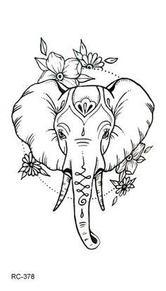 an elephant with flowers on it's head and the words 7 ink written below