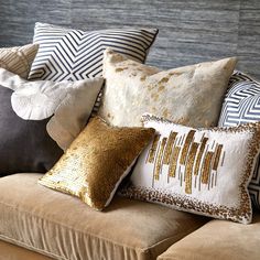 Elegance that matches everything, this is what this Gold Metallic Cowhide Pillow is. Whatever you want to do, wherever you want to put it, it will fit for sure! So add this gold beauty to your list of decor today! Love it? Bring in the Gold Metallic Cowhide Rugs with it and add more dynamism in your space. | Metallic Gold Brazilian Cowhide Throw Pillow, 15" X 15", Anti-Slip Backing | eCowhides Modern Glam Decor, Gold Accent Pillows, Cowhide Decor, Cowhide Pillows, Bantal Sofa, Throw Pillow Inserts, Gold Pillows, Couch Throw Pillows, Decor Minimalist