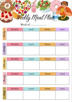 the weekly meal plan is shown in this printable version, with food and drinks on it