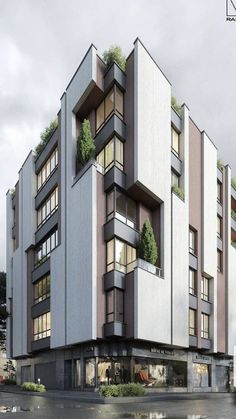 an artist's rendering of a multi - story building with plants growing on the balconies