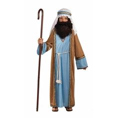 a man dressed as jesus holding a staff