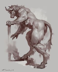 a drawing of a bull standing on its hind legs