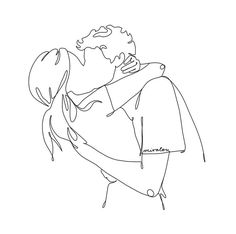 a continuous line drawing of a couple kissing