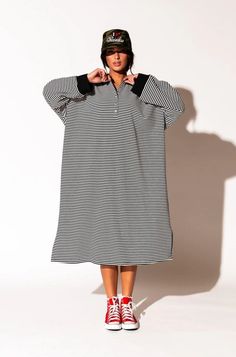 Lalaland University Oversized Polo Dress – Dressed in Lala Long Sleeve Shirt Dress With Striped Collar For Daywear, Long Sleeve Dress With Striped Collar For Daywear, Cotton Long Sleeve Dress With Striped Collar, Long Sleeve Cotton Dress With Striped Collar, Cotton Dress With Striped Collar And Long Sleeves, Oversized Black Collared Dress, Black Oversized Collared Dress, Dressed In Lala, Oversized Polo