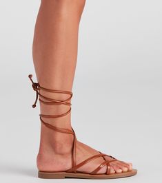 These lace-up sandals are exactly what your summer line-up needs! They feature an almond toe. strappy design. and a flat sole. Complete the look in a short sundress for the perf brunch fit.Fit & Features Almond toe Strappy design Lace-up faux leather straps Flat sole Runs true to size Summer Beach Lace-up Sandals With Ankle Strap, Lace-up Sandals With Adjustable Strap For Beach, Lace-up Sandals With Adjustable Strap For Vacation, Open Toe Lace-up Sandals With Adjustable Strap For Vacation, Vacation Strappy Lace-up Sandals With Adjustable Strap, Brown Lace-up Sandals With Ankle Strap For Summer, Brown Ankle Strap Lace-up Sandals For Summer, Summer Lace-up Open Toe Sandals For Vacation, Summer Beach Lace-up Sandals