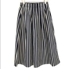 A Midi Length In Lightweight Stripes Makes This J. Crew Skirt Just Right For All The Time. Side Pockets. J. Crew Striped Skirt. Approx. Measurements: 31"L Down Front And Back. Lightly Pleated A-Line Silhouette. Midi Hem Falls Below Knee. Pull-On Style. Polyester; Polyester Lining; Dry Clean. Imported. Size: 6t J.Crew Has Morphed From Its Preppy Origins To A Brand That Merges Style With Wearability. Today's Colorful And Playfully Patterned Collections For Women And Menthe Result Of Freewheeling E Navy Midi Skirt, Blue Striped Skirt, Polka Dot Midi Skirt, Midi Wrap Skirt, White Striped Skirt, Striped Midi Skirt, Leopard Print Skirt, Wool Pencil Skirt, Striped Skirt