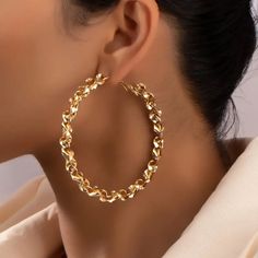 Brand New Women's Large Twisted Gold Hoop Earrings Genuine 14k Gold Plated Sterling Silver 2.75" Size Retail Price $300 Buy With Confidence From A Trusted Seller With A 99%+ Feedback Rating! A0104 (Id-1504-) Big Statement Earrings, Estilo Punk, Style Punk, Large Hoop Earrings, Big Earrings, Jewelry Earrings Hoops, Ear Jewelry, Round Earrings, Gold Hoop Earrings