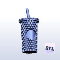 a 3d image of a cup with a straw in it and the word stl next to it