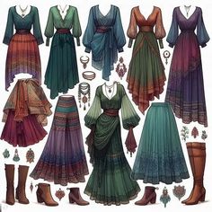 an image of women's clothing and accessories from the early 1900's to 1970's