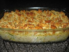 a casserole dish sitting on top of an oven rack