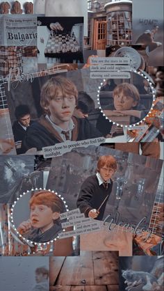 the collage shows harry potter and his friends