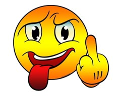 an emoticive smiley face with tongue sticking out and making a thumbs up sign