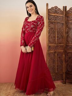 Red Floral Embroidered Flared Maxi Ethnic Dresses – Inddus.com Red Floor-length Salwar Kameez For Transitional Season, Festive A-line Dress With Floral Embroidery, Designer Maxi Dress With Floral Embroidery, Red Anarkali Set With Intricate Embroidery, Red Floral Embroidered Anarkali Set For Eid, Red Embroidered Anarkali Set For Transitional Season, Red Floral Embroidered Anarkali For Eid, Designer Embroidered Maxi Length Dress, Festive Red Salwar Kameez With Floral Embroidery