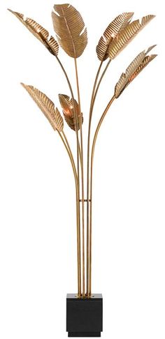 The Tropical Grande Floor Lamp is made of brass in a vintage brass finish with life-like leaves rising from the black granite base of to imply movement. This detail gives this gold floor lamp extra sophistication.   H: 87.25" Dia: 52" Lamps Standing, Small Floor Lamps, Nice Furniture, Novelty Floor Lamp, Gold Floor, Standing Lamps, Lamps Floor, Gold Floor Lamp, Concrete Furniture