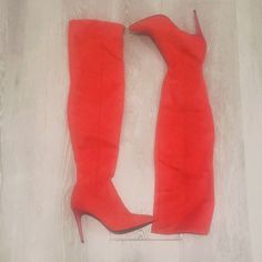 This Beautiful Orange/Red Color Thigh High Boot Will Add A Pop Of Color To Any Outfit. I Did Not Get A Chance To Wear The Boot As It Fits A Bit Big On Me (Im A True 36 And This Is 37). A Great Fun Addition To Your Closet At A Super Discounted Price Party Heeled Boots With Red Sole, Party Fitted Heeled Boots With Red Sole, Fitted Bold Winter Boots, Trendy Red Heeled Boots For Night Out, Red Thigh High Boots For Night Out, Red Over-the-knee Boots For Party, Fitted Red Knee-high Boots For Party, Trendy Red Knee-high Boots For Party, Red Thigh High Winter Boots