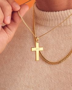 A timeless classic. The gold Mosaic Cross Pendant is an essential accessory for men looking to expand their yellow gold jewelry collection, featuring sleek, angled edges and a fine brush finish. With this best-selling gold cross pendant necklace, getting dressed and showcasing your faith has never been easier. With proper stainless steel jewelry care, this piece will stay fresh through everyday wear. Gold Jewelry Collection, Gold Mosaic, Mosaic Crosses, Gold Rings Simple, Gold Cross Necklace, Gold Cross Pendant, Solid Gold Chains, Yellow Gold Jewelry, Getting Dressed