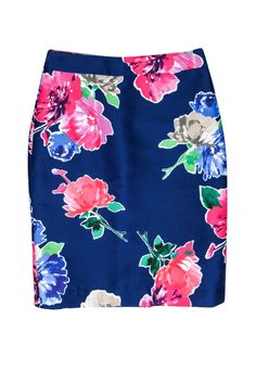 Current Boutique-Kate Spade - Blue Floral Print Pencil Skirt Sz 4 Classic White Blouse, Multicolor Skirt, Printed Pencil Skirt, Tweed Skirt, Short Dresses Casual, Blue Floral Print, Blue Skirt, White Blouse, Blue Velvet