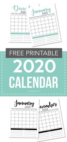 the free printable 2020 calendar is shown in three different colors and font, along with two