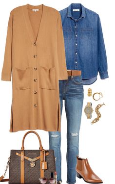 Cognac Cardigan Outfit, Classic Fall Outerwear In Cognac, Luxury Navy Cardigan For Fall, Chic Non-stretch Fall Cardigan, Chic Brown Winter Cardigan, Outfit Ideas With Boots, Classic Fashion Looks, Dresses Casual Fall, Winter Outfits For Work