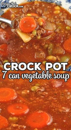 a spoon full of crock pot soup with carrots