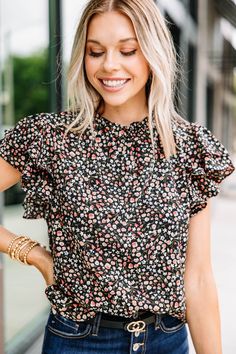 On My Heart Black Ditsy Floral Blouse – Shop The Mint Boutique Blouses, Ditsy Floral Blouse, Cute Blouses For Women, Floral Cocktail Dress, Black Tie Dress, Long Sleeve Outerwear, Mint Julep Boutique, Orange Blouse, Two Piece Swimwear