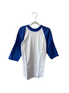 90s russell athletic baseball tee. deadstock. NWOT. white & royal blue. 23" long. 13" across. 15.5" from neck seam to hem. shirt is unworn, has some yellowing on fold lines from prior storage. multiple colors, sizes & quantities available. made in USA. russell athletic founded in 1902. for the long run. legit. Blue Vintage T-shirt With Relaxed Fit, Blue Throwback Sports T-shirt, Cheap 90s Sports T-shirt, Vintage Russell Athletic, Blue Cotton Throwback T-shirt, 90s Blue Sports T-shirt, Baseball Tee Shirts, Baseball T, Russell Athletic