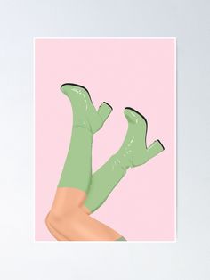 disco boots Pink And Green Pictures For Wall Collage, Poster Prints Green And Pink, Green And Pink Poster Aesthetic, Green And Pink Poster Prints, Pink And Green Apartment Decor, Pink And Green Wall Prints, Dorm Room Ideas Green And Pink, Pink And Green Artwork, Pink And Green Painting Ideas