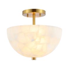 a light fixture with a white glass bowl