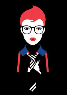 a woman with red hair and glasses in front of a black background that says feminist geist