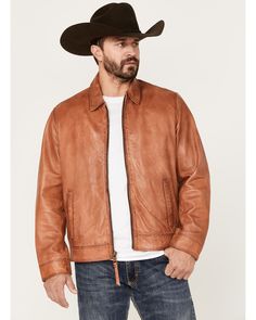 Scully Men's Leather Bomber Jacket, Cognac Modern Cowboy, Mens Flannel, Leather Cleaning, Mens Leather, Mens Outerwear, Jeans Shop, Cognac, Leather Men, Vest Jacket