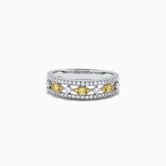 Effy Canare 14K White Gold Yellow and White Diamond Ring, 0.42 TCW Yellow Halo Rings Fine Jewelry, White Diamond Ring, Yellow Diamond, White Stone, Gold Yellow, White Diamond, Class Ring, Round Diamonds, Gold Metal