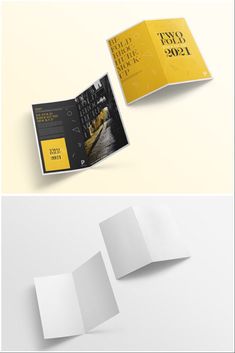 an open brochure with yellow and black designs