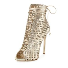 Step into luxury with our Champagne Stiletto Heel Peep Toe Lace Up Caged Booties for Women. These glamorous booties feature a chic caged design, perfect for elevating any outfit with style. Handcrafted US sizing. Fits true to size. Heel height: 4.72" / 120 mm approx Product measurements were taken using size 8. Please note that measurements may vary by size. Champagne-colored lace-up caged booties with a stunning peep toe for a chic and sophisticated look. The stiletto heel adds height and allure for a confident stride. Lace-up detailing provides a customized and trendy fit while enhancing the overall aesthetic. Perfect for various occasions, from evenings out to special events. Short Heel Boots, Open Toe Ankle Boots, Cl Fashion, Lace Up Heel Boots, Giuseppe Zanotti Heels, Short Leather Boots, Leather Lace Up Boots, Lace Up Booties, Lace Up Sandals