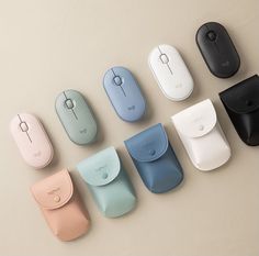 six different colored mouses lined up in a row