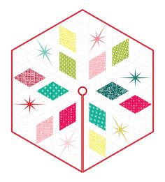 a quilted hexagonal design with stars and dots in the center on a white background