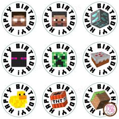 six birthday cupcake toppers with different designs