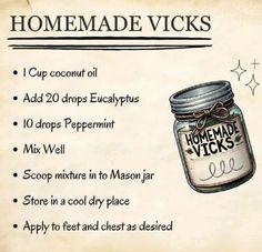 Homesteading Knowledge, Homemade Vicks, Vapo Rub, Herbal Remedies Recipes, Sick Remedies, Herbal Recipes, Natural Healing Remedies, Home Health Remedies, Herbal Healing