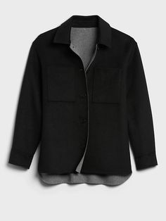 Reversible Double-Faced Shirt Jacket | Banana Republic Black Wool Outerwear For Everyday, Casual Reversible Outerwear For Layering, Curator Style, Shirt Jacket, Banana Republic, Women's Blazer, Wool Blend, Layering, Black And Grey