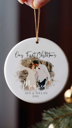 Newly married? Mark the occasion with a beautiful watercolor photo ornament for your first Christmas together. A unique keepsake to cherish for years to come! Ornaments For Christmas, Capture The Moment