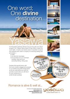 an advertisement for the yasawa resort and spa, which is located on the beach