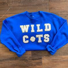 This sweatshirt is perfect for game day! Any UK sports event! S-3X handmade by our staff chenille patch wash in cold and hang to dry Collegiate Sweatshirt With Embroidered Graphics, College Sports Season Sweatshirt With Embroidered Graphics, College Sweatshirt With Embroidered Graphics For Sports Season, Embroidered Graphics Sweatshirt For College Sports Season, Varsity Team-colored Sweatshirt For College, Embroidered Graphic Sweatshirt For College Sports Season, Team-colored Varsity Sweatshirt For Sports Season, College Team Spirit Sweatshirt With Embroidered Graphics, Team Spirit Sweatshirt For College Sports Season