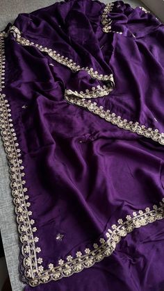 *FABRIC OF SAREE* - 100% pure Munga silk                *Fabric of blouse* - 100% pure natural crepe            *WORK* - Zardozi & Sequins & pearl & anchor & kasab . Pearl Work, Purple Saree, Silk Fabric, Labour Day, Beauty Book, Art Collection, Bathing Beauties, Accessory Gift, Birthday Gifts