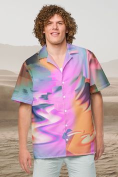 Check out this bold button-down shirt with a trendy oversized fit, that works well for outfit layering! Discover the ultimate summer essential with our "Nanoscape" Abstract pink Hawaiian Shirt. Perfect for those who appreciate pixel futurism art and crave a bold addition to their urban streetwear collection. Crafted from featherlight, moisture-wicking material, this shirt ensures you stay cool and comfortable in any setting, making it ideal for EDM festivals, casual outings, or simply enhancing Multicolor Hawaiian Shirt With Buttons For Summer, Summer Button-up Hawaiian Shirt, Relaxed Fit Summer Shirt With Buttons, Relaxed Fit Button Shirt For Summer, Pink Summer Shirt With Button Closure, Summer Pink Shirt With Button Closure, Pink Button Closure Shirt For Summer, Modern Relaxed Fit Camp Shirt For Summer, Trendy Summer Shirt With Abstract Print