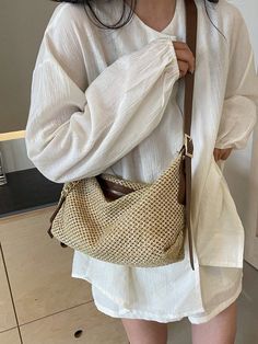 This chic woven bag in khaki is the ideal vintage summer accessory. With its timeless design and durable material, it is perfect for any occasion. Whether you're heading to the beach or a picnic in the park, this bag will elevate your style while keeping your essentials secure. Features : Lightweight Color : Khaki Magnetic : No Details : Multi-compartment Type : Straw Bag, Hobo Bag Bag Size : Medium Style : Vintage, Fashionable Strap Type : Adjustable Pattern Type : Plain Closure Type : Zipper C Trendy Woven Beige Beach Bag, Trendy Beige Woven Beach Bag, Beige Braided Tote Shoulder Bag, Trendy Khaki Shoulder Bag For Summer, Beige Straw Shoulder Bag For Picnic, Beige Straw Shoulder Bag With Adjustable Strap, Trendy Khaki Straw Shoulder Bag, Khaki Large Capacity Shoulder Straw Bag, Large Capacity Khaki Straw Shoulder Bag