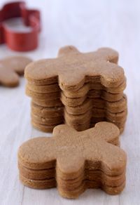 a stack of cookies sitting on top of a white table