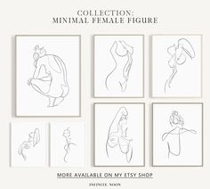 the minimal female figure line art print is shown in four different sizes, including one for each