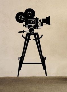 an old movie camera on a tripod wall decal