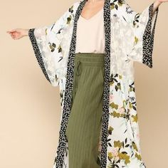 Statement Kimono That Will Turn Heads. This Floral Lace Accent Maxi Kimono Has Side Slits Making This Flattering Robe Your Go-To Kimono Cover Up For Delightful Nights In Or Your Favorite Long Kimono Cardigan Decadent Nights Out. Generous Fit. Fabric 100% Rayon Maternity Scrub Top, Long Kimono Cardigan, Maternity Scrubs, Maxi Kimono, Maternity Tunic, Sleeveless Tunic Tops, Long Tunic Tops, Oversized Tunic, Turquoise And Purple