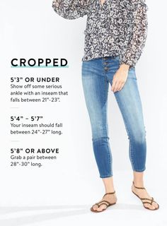 Definitely need some cropped. your-guide-to-denim-inseams-36518 Jean Levis, Ginger Jeans, Feminine Casual, Stitch Fix Outfits, Stitch Fix Stylist, Jeans For Short Women, Perfect Jeans, Petite Fashion, Cropped Denim