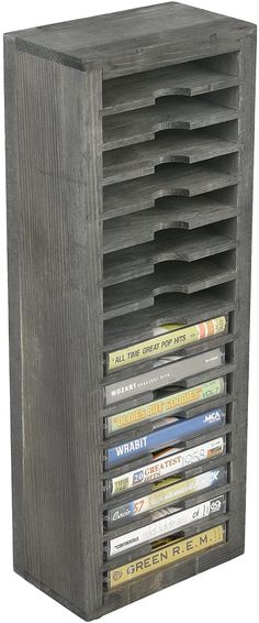 16-Slot Gray Solid Wood Freestanding Retro Cassette Tape Storage Rack Tower-MyGift Cassette Tapes Room Decor, Cassette Shelf, Cassette Collection, Cassette Tape Holder, Hifi Music System, Cassette Storage, Cassette Tape Storage, Cd Rack, Tape Storage